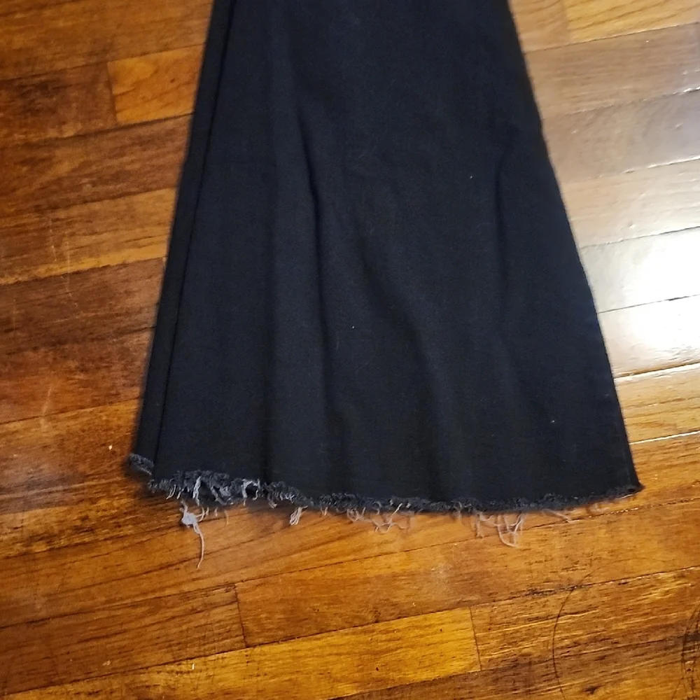 Free People Crvy Ultra High Waist Flare Black Jeans Boho Hippie Raw Hem Lace Up